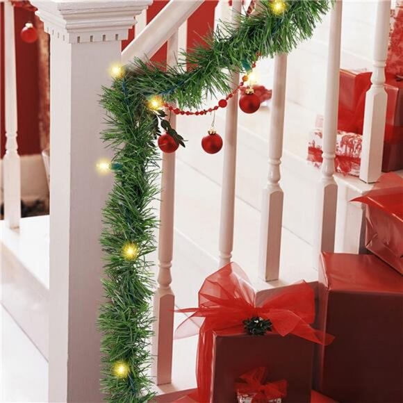 50FT Pre-lit Christmas Green Garland, Lighted Artificial Pine Garlands - Picture 4 of 7